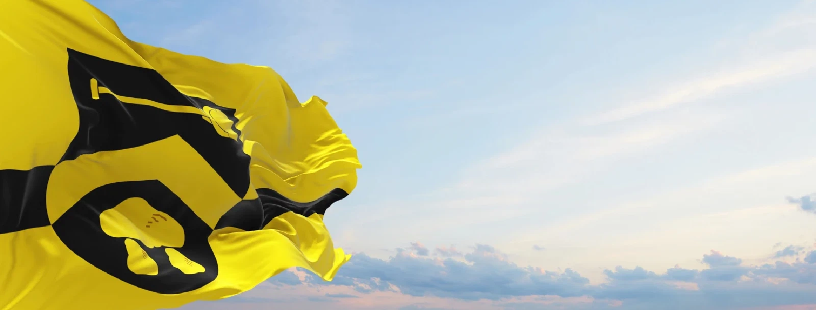 De vlag van de gemeente wapperend in de wind